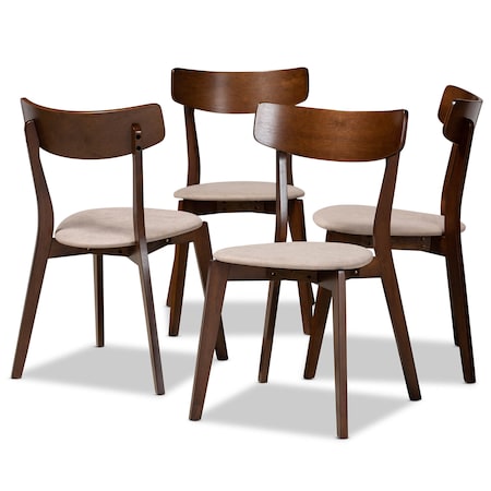 Iora Light Beige Upholstered And Walnut Wood 4-Piece Dining Chair Set